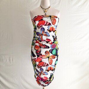 Mad Rag Strapless Mesh Tube Dress Bodycon Butterfly Print Plus Size 2X